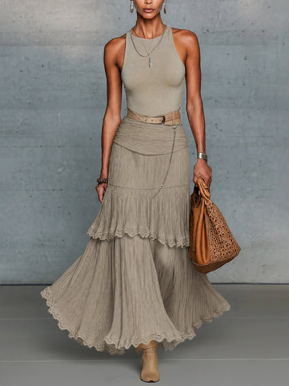 Oatmeal Comfortable Sleeveless Chiffon Maxi Dress Accessories Not Included