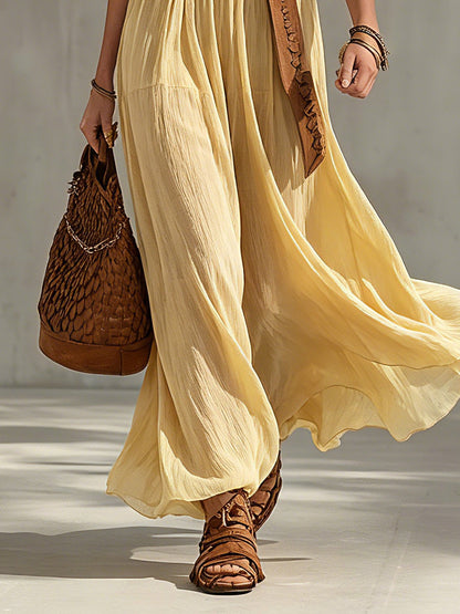Yellow Strapless Chiffon Belted Maxi Dress