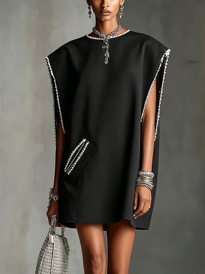 Black Sleeveless Mini Dress With Contrast Trim