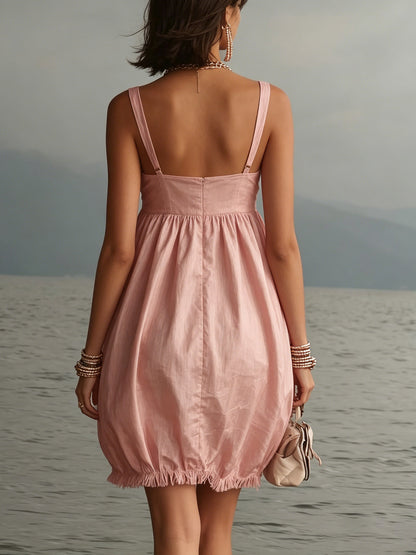 Pink Bow Front Bubble Mini Dress With Ruched Hem