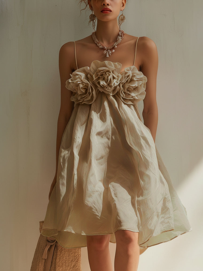 Blush Pink 3D Floral Cotton Mini Dress