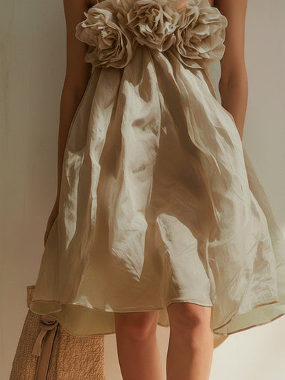 Blush Pink 3D Floral Cotton Mini Dress