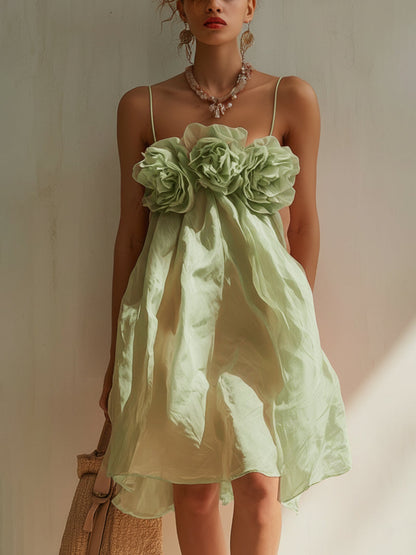 Blush Pink 3D Floral Cotton Mini Dress