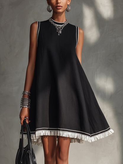 Black A-Line Mini Dress With Contrasting Trim