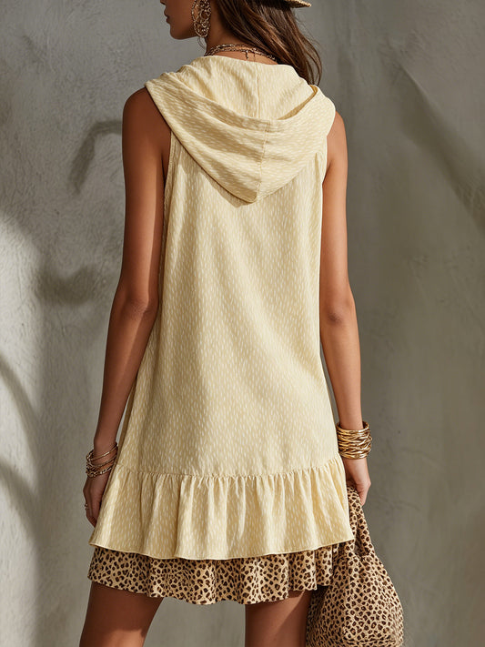 Yellow Sleeveless Ruffle Mini Dress With Hooded Detail