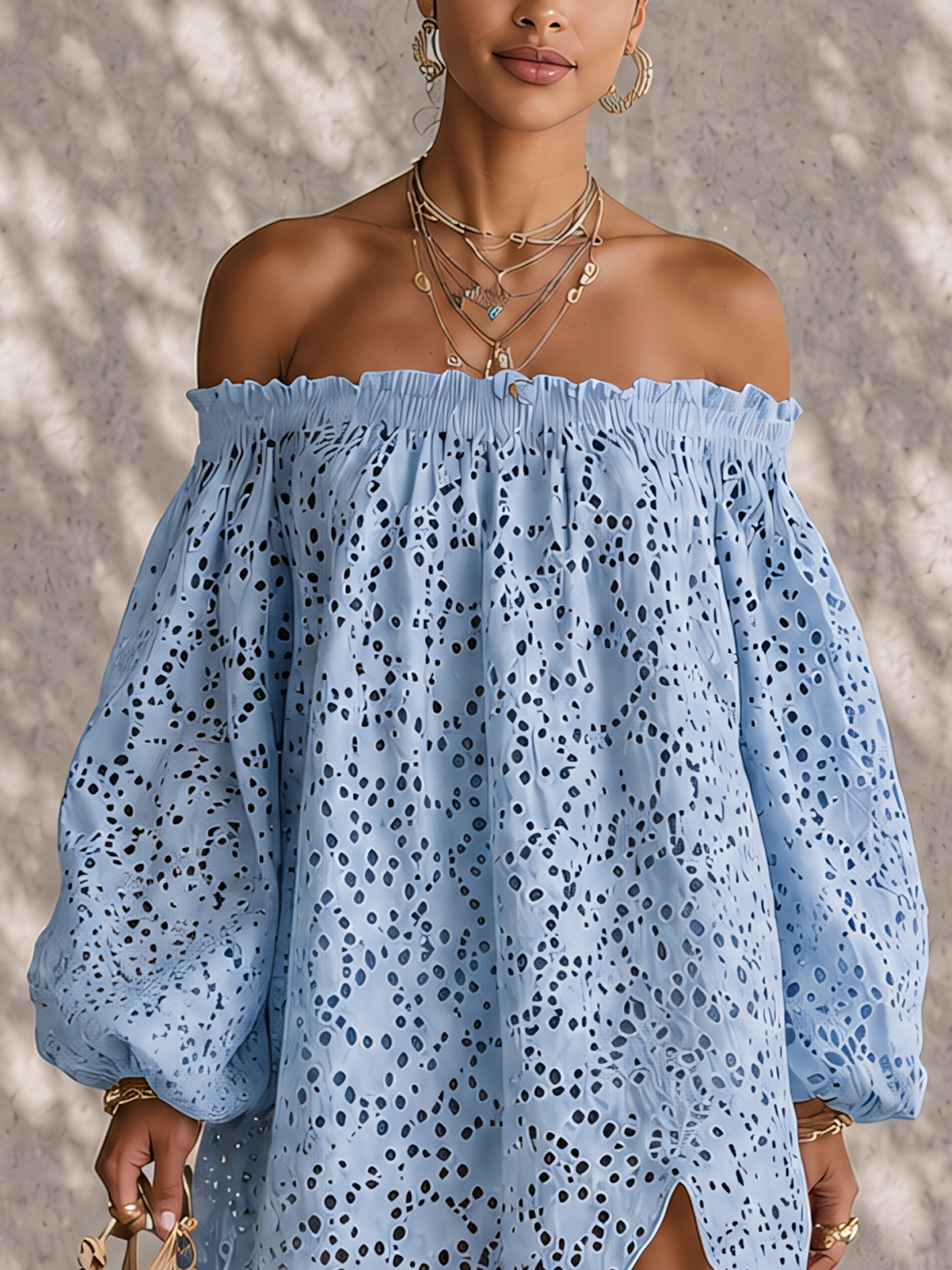 Sky Blue Hollow Out Off Shoulder Mini Dress