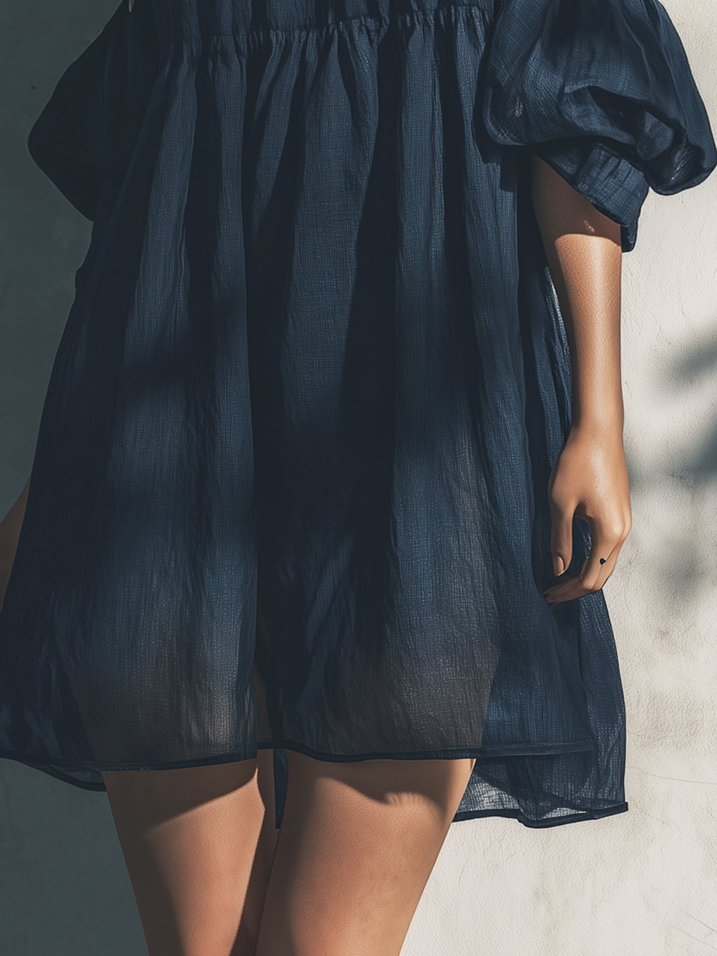 Blue Off Shoulder Linen Mini Dress With 3D Flowers