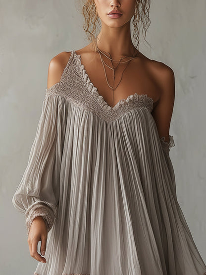 Gray Asymmetric Ruched Chiffon Mini Dress