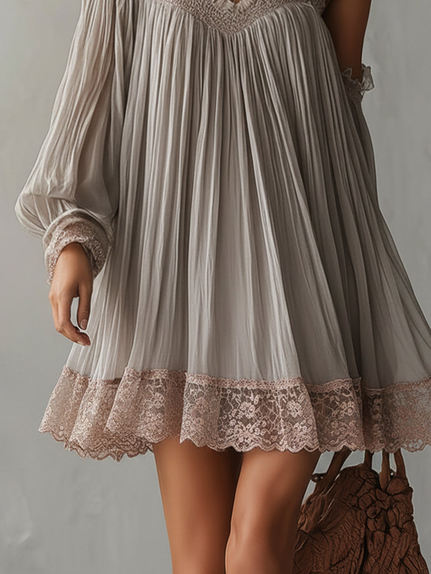 Gray Asymmetric Ruched Chiffon Mini Dress