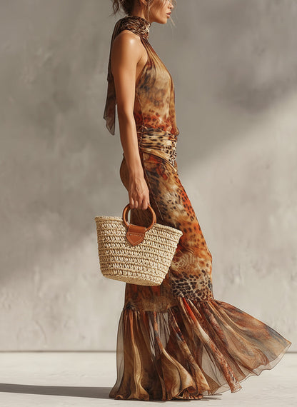 Brown Gradient Leopard Print Bodycon Dress