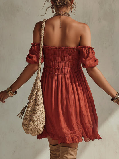 Vintage Red Chiffon Embroidered Mini Dress