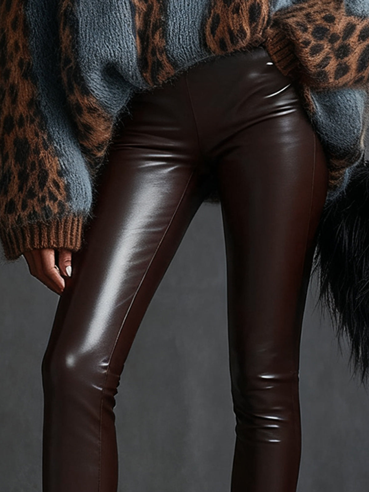 24-Hour-Shipping Brown Faux Leather Pants